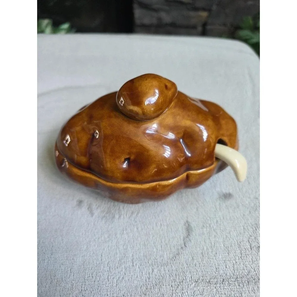 VINTAGE Atlantic Mold Ceramic Baked Potato Sour Cream Serving Dish w/Spoon & Lid